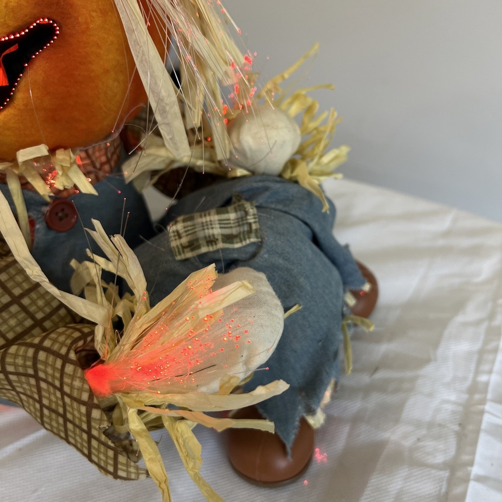 Vtg Gemmy Fiber Optic Lit Pumpkin Scarecrow Couple Halloween Fall Thanksgiving - Picture 12 of 14